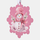 ピンク雪だるま金ゴールドメリークリスマスグリーティング オーナメントカード (左)