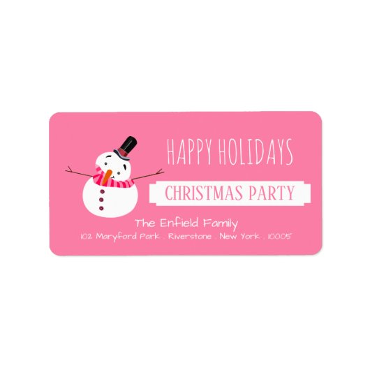 ピンク雪だるま、クリスマスパーティー ラベル (正面)