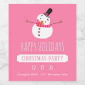 ピンク雪だるま、クリスマスパーティー ワインラベル (シングルラベル)