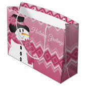 ピンク雪だるま パターン（の模様が）ある ラージペーパーバッグ (裏面アングル)