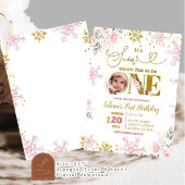 ピンク雪の多くのおもしろい冬のフローラ1st誕生日ガール 招待状