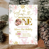 ピンク雪の多くのおもしろい冬のフローラ1st誕生日ガール 招待状