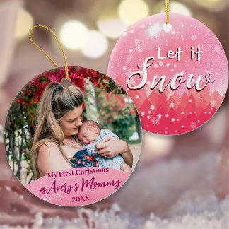 ピンク雪を許すMommy写真として最初のクリスマス オーナメント