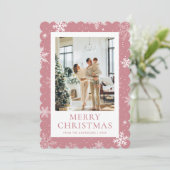 ピンク雪メリークリスマススノーフレーク写真 シーズンカード (スタンド正面)