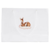 ピンク雲ああ鹿の水の色ベビーシャワー ラージペーパーバッグ (裏面)