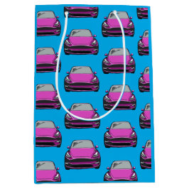 ピンク電気自動車SUV車の青の背景 ミディアムペーパーバッグ