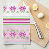 ピンク青と緑の花のキッチン キッチンタオル (四つ折り)