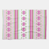 ピンク青と緑の花のキッチン キッチンタオル (横)