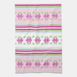 ピンク青と緑の花のキッチン キッチンタオル