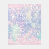 ピンク青みがかった水の色のハートスターミュージックカスタム フリースブランケット (正面)