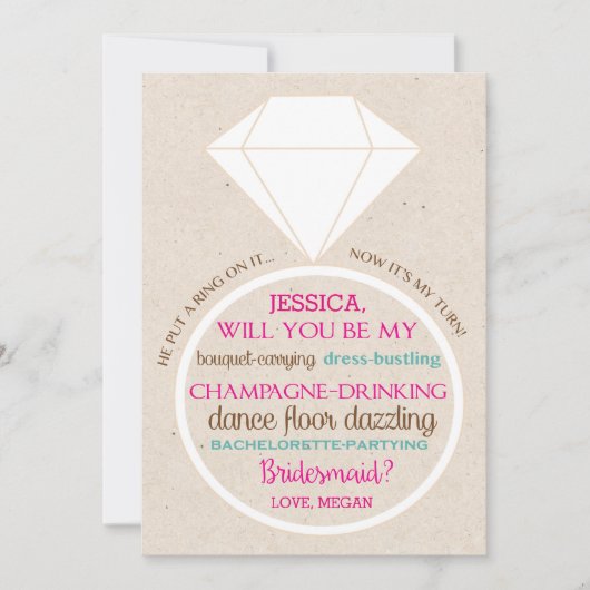 ピンク頼とティール（緑がかった色）の花嫁カード 招待状 (正面)