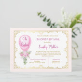 ピンク風船ベビーシャワーの招待 招待状 (スタンド正面)