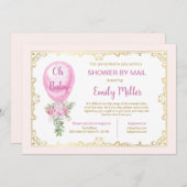 ピンク風船ベビーシャワーの招待 招待状 (正面/裏面)