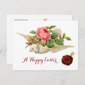 ピンク飛んでいるのバラとイースターの卵を持つ鳩 シーズンポストカード (正面/裏面)