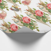 ピンク飛んでいるのバラとフローラのイースターエッグを持つ鳩 ラッピングペーパー (角)