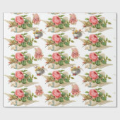 ピンク飛んでいるのバラとフローラのイースターエッグを持つ鳩 ラッピングペーパー (フラット)