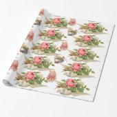 ピンク飛んでいるのバラとフローラのイースターエッグを持つ鳩 ラッピングペーパー (アンロールド)