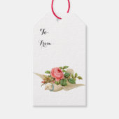 ピンク飛んでいるのバラのバレンタインデーで鳩 ギフトタグ (正面)