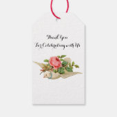 ピンク飛んでいるのバラのバレンタインデーで鳩 ギフトタグ (裏面)