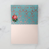 ピンク飛んでいるのバラのバレンタインデーで鳩 シーズンカード (内部)