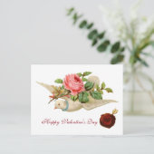 ピンク飛んでいるのバラのバレンタインデーで鳩 シーズンポストカード (スタンド正面)