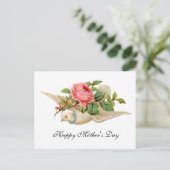 ピンク飛んでいるのバラの母の日と鳩 ポストカード (スタンド正面)