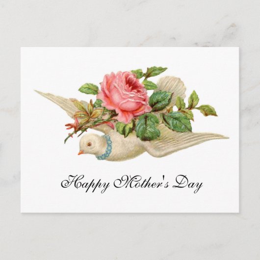 ピンク飛んでいるのバラの母の日と鳩 ポストカード (正面)