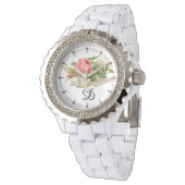 ピンク飛んでいるのローズモノグラムを持つ鳩 腕時計 (アングル)