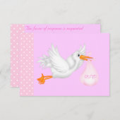 ピンク飛んでいるのstork rsvp改訂 出欠カード (正面/裏面)