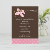 ピンク飛行機の女の子の誕生日招待状 招待状 (スタンド正面)