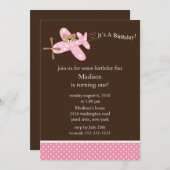 ピンク飛行機の女の子の誕生日招待状 招待状 (正面/裏面)