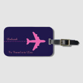 ピンク飛行機の旅行 ラゲッジタグ (正面横)