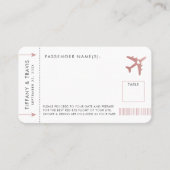 ピンク飛行機チケット搭乗パスプレイスエスコートカード プレイスカード (正面)