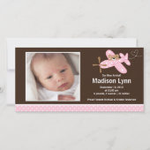 ピンク飛行機ベビーガール誕生発表 案内状 (正面)