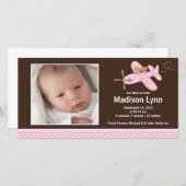 ピンク飛行機ベビーガール誕生発表 案内状 (正面/裏面)