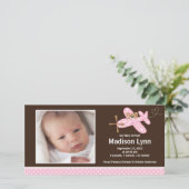 ピンク飛行機ベビーガール誕生発表 案内状 (スタンド正面)