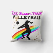 ピンク食べ、睡眠、バレーボールの列車 クッション (裏面)