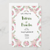 ピンク飾の花ENを持つ結婚式招待状 招待状 (正面/裏面)