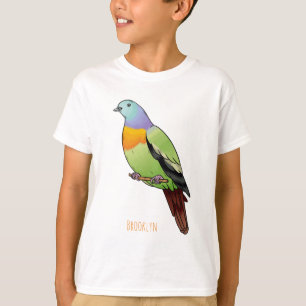 ピンク首の緑の鳩の漫画イラスト Tシャツ