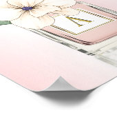 ピンク香料ボトルフローラマグノリアモノグラム ポスター (角)