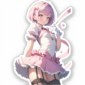 ピンク髪のアニメ美少女 シール (正面)