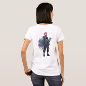 ピンク髪のサイバーパンクテクノロジーガールポスター Tシャツ (裏面フル)