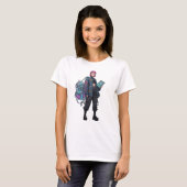 ピンク髪のサイバーパンクテクノロジーガールポスター Tシャツ (正面フル)