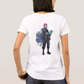 ピンク髪のサイバーパンクテクノロジーガールポスター Tシャツ (裏面)