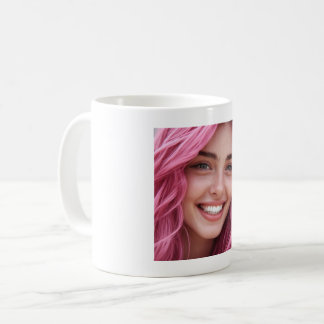 ピンク髪の笑顔の女性の肖像 コーヒーマグ コーヒーマグカップ