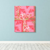ピンク魅力的とゴーの色合いの花柄 キャンバスプリント (インサイチュ (ウッドフロア))