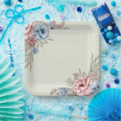 ピンク魅力的とブルーのフローラスクエア結婚ズ ペーパープレート (パーティー)