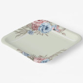 ピンク魅力的とブルーのフローラスクエア結婚ズ ペーパープレート (傾斜あり)