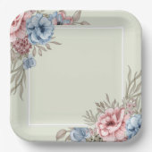 ピンク魅力的とブルーのフローラスクエア結婚ズ ペーパープレート (正面)