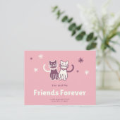 ピンク魅力的と白の猫の友好日 ポストカード (スタンド正面)